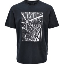 Only & Sons O Yaka Baskılı Lacivert Erkek T-Shirt 22025271_ONSPAUL Reg Photoprınt Ss