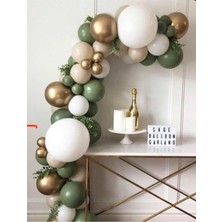 Rönesans Parti Okaliptüs Beyaz Krom Gold Sütlü Kahve Balon Seti 50 Adet