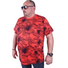Starbattal Büyük Beden Sifir Yaka Tişört Palm Leaf 23148 Nar Çiçeği