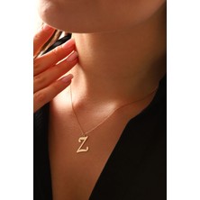 Prenses Pırlanta Kadın 14 Ayar Altın Harf Kolye El Işi Z Harfi Altın Kolye Zincirli Harf Kolye 42 cm