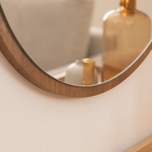 Dfn Wood Kahverengi Mdf Yuvarlak Duvar Salon Banyo Aynası