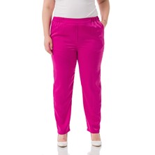 Disentis Modest Büyük Beden Yanı ve Arkası Lastikli Cepli Saten Fuşya Pantolon