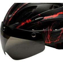 Sharplace Pc Kabuk Bisiklet Kask Yol Güvenliği Kazası Şapka Kask W / Goggle - Siyah Kırmızı (Yurt Dışından)