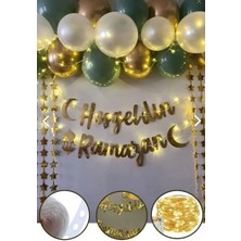 Azebu Hoşgeldin Ramazan Gold Yazı Ledli Zincir Balon Seti, Ramazan Ayı Süsleme Seti