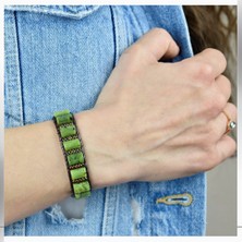 Seven Art Jewelry Yeşim Taşı( Jade- Nefrit) ve Hematit Taşı Bileklik / Doğal Taş Bileklik / El Yapımı Bileklik