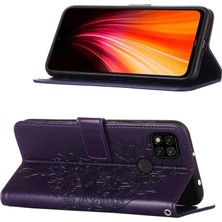 Eabhulie Redmi 9c / Poco C3 Için Kelebek Pu Deri Çevirmeli Cüzdan Stand Telefon Kılıfı - Mor (Yurt Dışından)