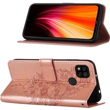 Eabhulie Redmi 9c / Poco C3 Için Kelebek Pu Deri Çevirmeli Cüzdan Stand Telefon Kılıfı - Rose Gold (Yurt Dışından)