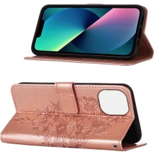 Eabhulie iPhone 13 Için Kelebek Pu Deri Çevirmeli Cüzdan Stand Telefon Kılıfı - Rose Gold (Yurt Dışından)