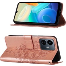 Eabhulie Y77 5g Için Kelebek Pu Deri Çevirmeli Cüzdan Stand Telefon Kılıfı - Rose Gold (Yurt Dışından)