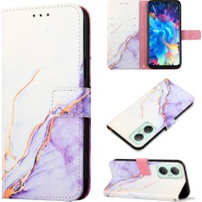 Eabhulie Hot 20 5g Için Mermer Desenli Pu Deri Cüzdan Telefon Kılıfı - Beyaz / Mor (Yurt Dışından)