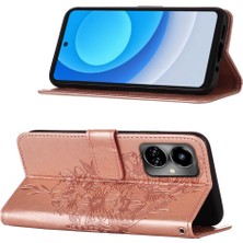 Eabhulie Camon 19 Için Kelebek Pu Deri Çevirmeli Cüzdan Stand Telefon Kılıfı - Rose Gold (Yurt Dışından)