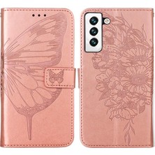 Eabhulie Galaxy S22 Için Kelebek Pu Deri Çevirmeli Cüzdan Stand Telefon Kılıfı - Rose Gold (Yurt Dışından)