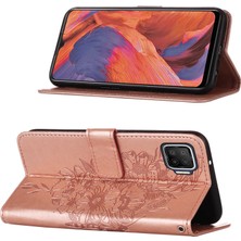 Eabhulie A73 2020 4g / F17 Için Kelebek Pu Deri Çevirmeli Cüzdan Stand Telefon Kılıfı - Rose Gold (Yurt Dışından)