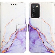 Eabhulie Galaxy A02S Için Mermer Desenli Pu Deri Cüzdan Telefon Kılıfı - Beyaz / Mor (Yurt Dışından)