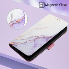 Eabhulie Redmi 9c / Poco C3 Için Mermer Desenli Pu Deri Cüzdan Telefon Kılıfı - Beyaz / Mor (Yurt Dışından)