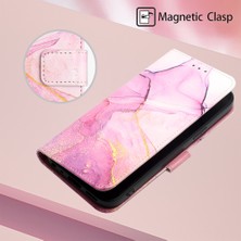 Eabhulie Redmi 9 / Poco M2 Için Mermer Desenli Pu Deri Cüzdan Telefon Kılıfı - Pembe (Yurt Dışından)