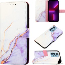 Eabhulie Galaxy A22 4g Için Mermer Desenli Pu Deri Cüzdan Telefon Kılıfı - Beyaz / Mor (Yurt Dışından)