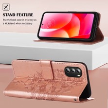 Eabhulie Moto G 5g 2022 Için Kelebek Pu Deri Çevirmeli Cüzdan Stand Telefon Kılıfı - Rose Gold (Yurt Dışından)