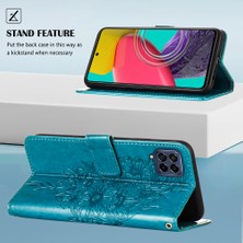 Eabhulie Galaxy M33 5g Için Kelebek Pu Deri Çevirmeli Cüzdan Stand Telefon Kılıfı - Mavi (Yurt Dışından)