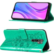 Eabhulie Redmi 9 / Poco M2 Için Kelebek Pu Deri Çevirmeli Cüzdan Stand Telefon Kılıfı - Yeşil (Yurt Dışından)