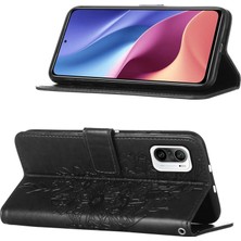 Eabhulie 11I / Poco F3 / Redmi K40 / K40 Pro Için Kelebek Pu Deri Çevirmeli Cüzdan Stand Telefon Kılıfı - Siyah (Yurt Dışından)