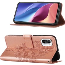 Eabhulie 11I / Poco F3 / Redmi K40 / K40 Pro Için Kelebek Pu Deri Çevirmeli Cüzdan Stand Telefon Kılıfı - Rose Gold (Yurt Dışından)