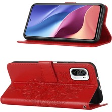 Eabhulie 11I / Poco F3 / Redmi K40 / K40 Pro Için Kelebek Pu Deri Çevirmeli Cüzdan Stand Telefon Kılıfı - Kırmızı (Yurt Dışından)