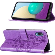 Eabhulie Galaxy A02 / M02 Için Kelebek Pu Deri Çevirmeli Cüzdan Stand Telefon Kılıfı - Açık Mor (Yurt Dışından)