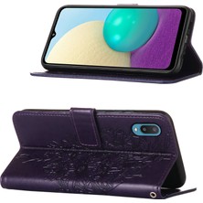 Eabhulie Galaxy A02 / M02 Için Kelebek Pu Deri Çevirmeli Cüzdan Stand Telefon Kılıfı - Mor (Yurt Dışından)