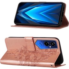 Eabhulie Pova 4 Pro Için Kelebek Pu Deri Çevirmeli Cüzdan Stand Telefon Kılıfı - Rose Gold (Yurt Dışından)