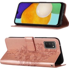 Eabhulie Galaxy A03S Için Kelebek Pu Deri Çevirmeli Cüzdan Stand Telefon Kılıfı - Rose Gold (Yurt Dışından)