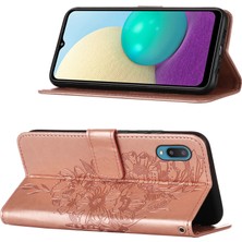 Eabhulie Galaxy A02 / M02 Için Kelebek Pu Deri Çevirmeli Cüzdan Stand Telefon Kılıfı - Rose Gold (Yurt Dışından)