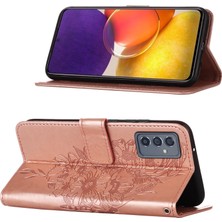 Eabhulie Galaxy A82 5g Için Kelebek Pu Deri Çevirmeli Cüzdan Stand Telefon Kılıfı - Rose Gold (Yurt Dışından)