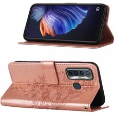 Eabhulie Camon 17 Için Kelebek Pu Deri Çevirmeli Cüzdan Stand Telefon Kılıfı - Rose Gold (Yurt Dışından)