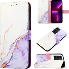 Eabhulie Galaxy A13 5g Için Mermer Desenli Pu Deri Cüzdan Telefon Kılıfı - Beyaz / Mor (Yurt Dışından)