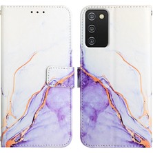 Eabhulie Galaxy A03S Için Mermer Desenli Pu Deri Cüzdan Telefon Kılıfı - Beyaz / Mor (Yurt Dışından)