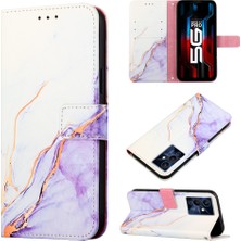 Eabhulie Note 12 Pro 5g Için Mermer Desenli Pu Deri Cüzdan Telefon Kılıfı - Beyaz / Mor (Yurt Dışından)