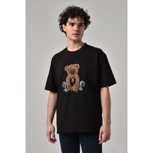 Don Q Shot Erkek Ayı Nakışlı Oversize Kısa Kollu T-Shirt