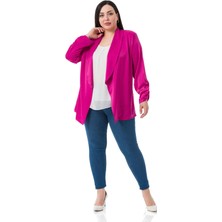 Disentis Modest Büyük Beden Şal Yaka Kolu Büzgü Detaylı Astarsız Saten Fuşya Ceket