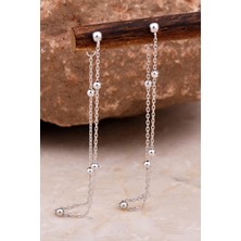 Sümer Telkari Toplu Rodyumlu Gümüş Zincir Küpe 6109