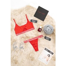 For You Lingerie 2'li Taşlı Bralet Slip Kırmızı Takım