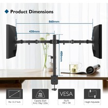 Ergoflex EF52 Steel Design 2-8 kg Çift Kol 13"-27" Asansörlü Monitör Standı