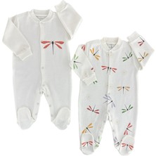 Renkli Puset Ekru 2'li Penye Bebek Tulum Takım %100 Pamuklu Ve Anti-Alerjik Özellikler