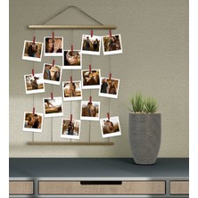 Bk Gift Kişiye Özel 18 Fotoğraflı Uzun Ipli Mandallı Ahşap Anı Çerçevesi 60X80CM