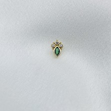 Gold Piedra Yeşil Taşlı 14 Ayar Altın Helixtragus Kıkırdak Küpe