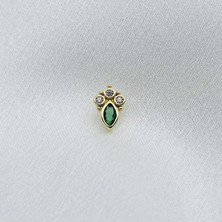 Gold Piedra Yeşil Taşlı 14 Ayar Altın Helixtragus Kıkırdak Küpe