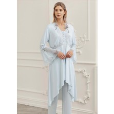 Perin 316 Mavi  Hamile Lohusa 3 Lü Pijama Sabahlık Takım