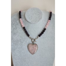 Bade Accessories Pembe Kuvars Uçlu Ametist, Pembe Kuvars Doğaltaş Kolye