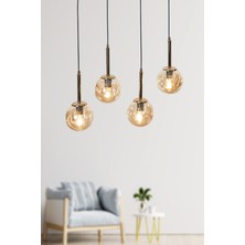 Luzarana Liza 4 Lü Gold-Siyah Metal Gövde Bal Rengi Camlı Tasarım Lüx Sarkıt Avize