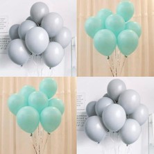 Hknys Su Yeşili ve Gri Renk Karışık Lateks  Pastel BALON50 Adet + Balon Pompası Hediye